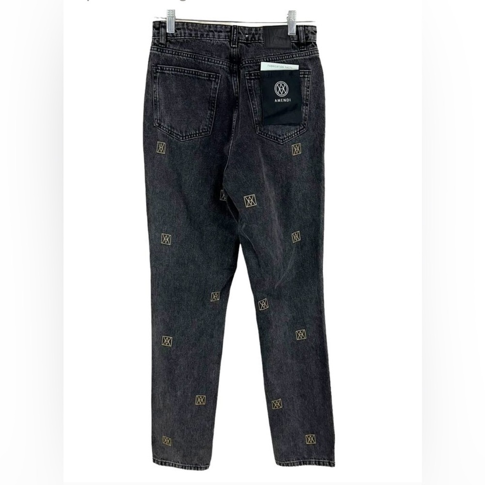 Amendi NWT Rosie Embroidered Straight Leg Jeans Black Gold Print Size 32x32 NEW